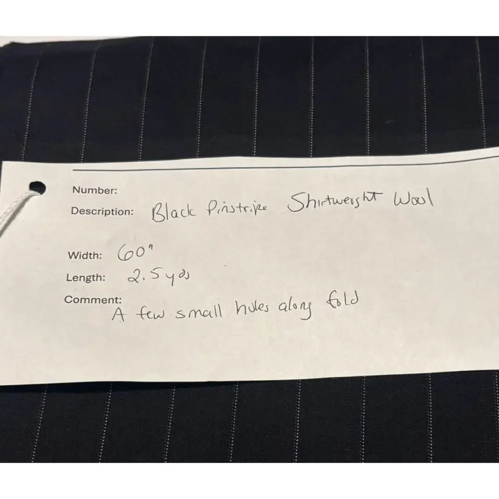 Black Pinstripe Shirting Weight Wool Fabric 2.5 Yds 60
